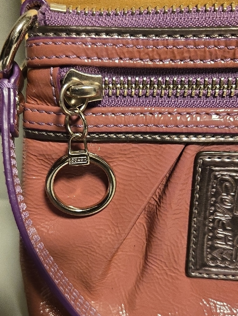 Coach Poppy Pink Wristlet with Purple Trim - Picture 3 of 12
